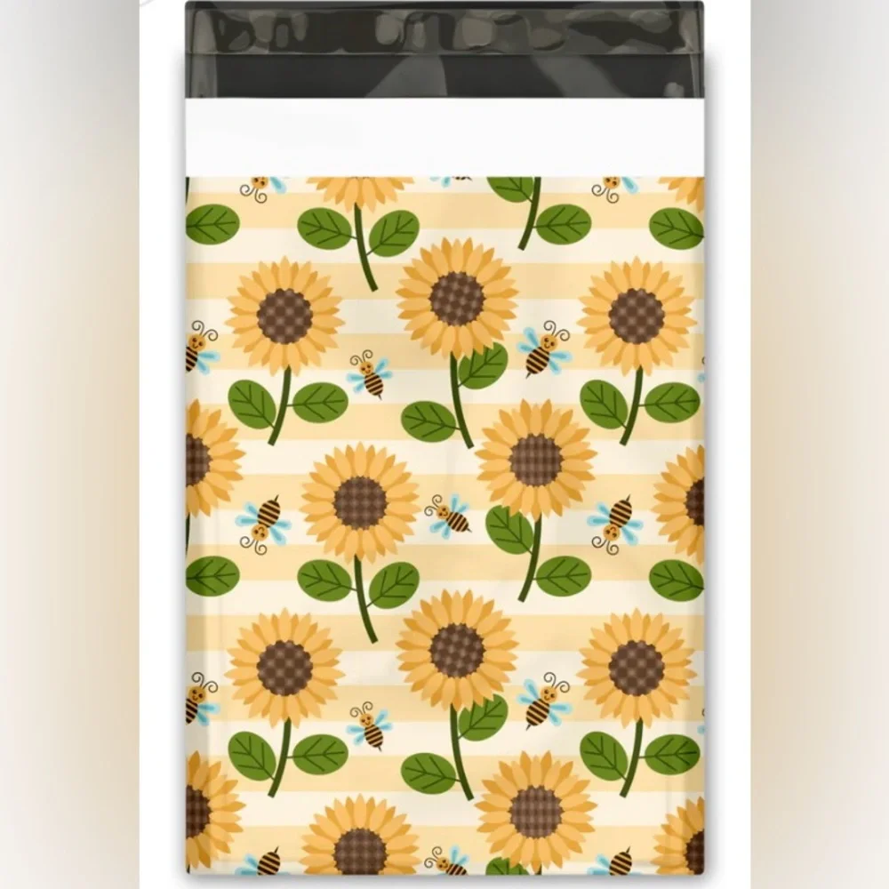Set of 10 Sunflower and Bees Self Sealing Poly Mailers